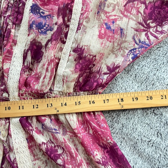 Fairy Womens XXL Pink Lace Trim Peasant Top Floral Boho Cottagecore Sheer 19914 - Picture 8 of 12